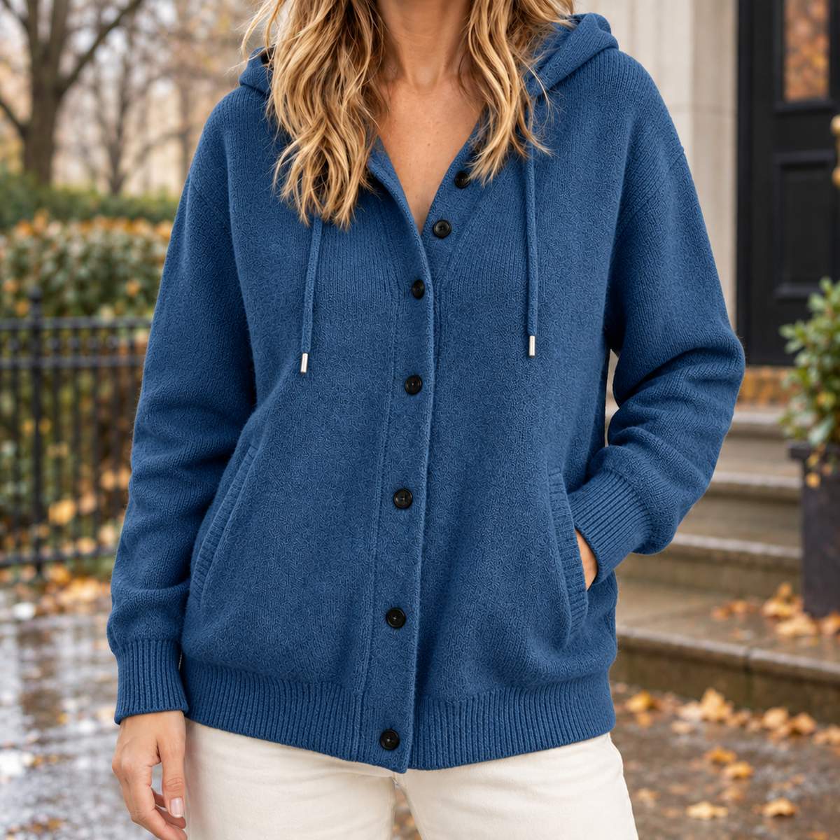 Damen Cardigan mit Kapuze & Knopfleiste – Relaxed Fit