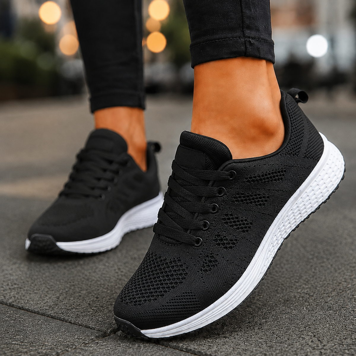Damen Sneaker mit Strickoptik und Schnürung