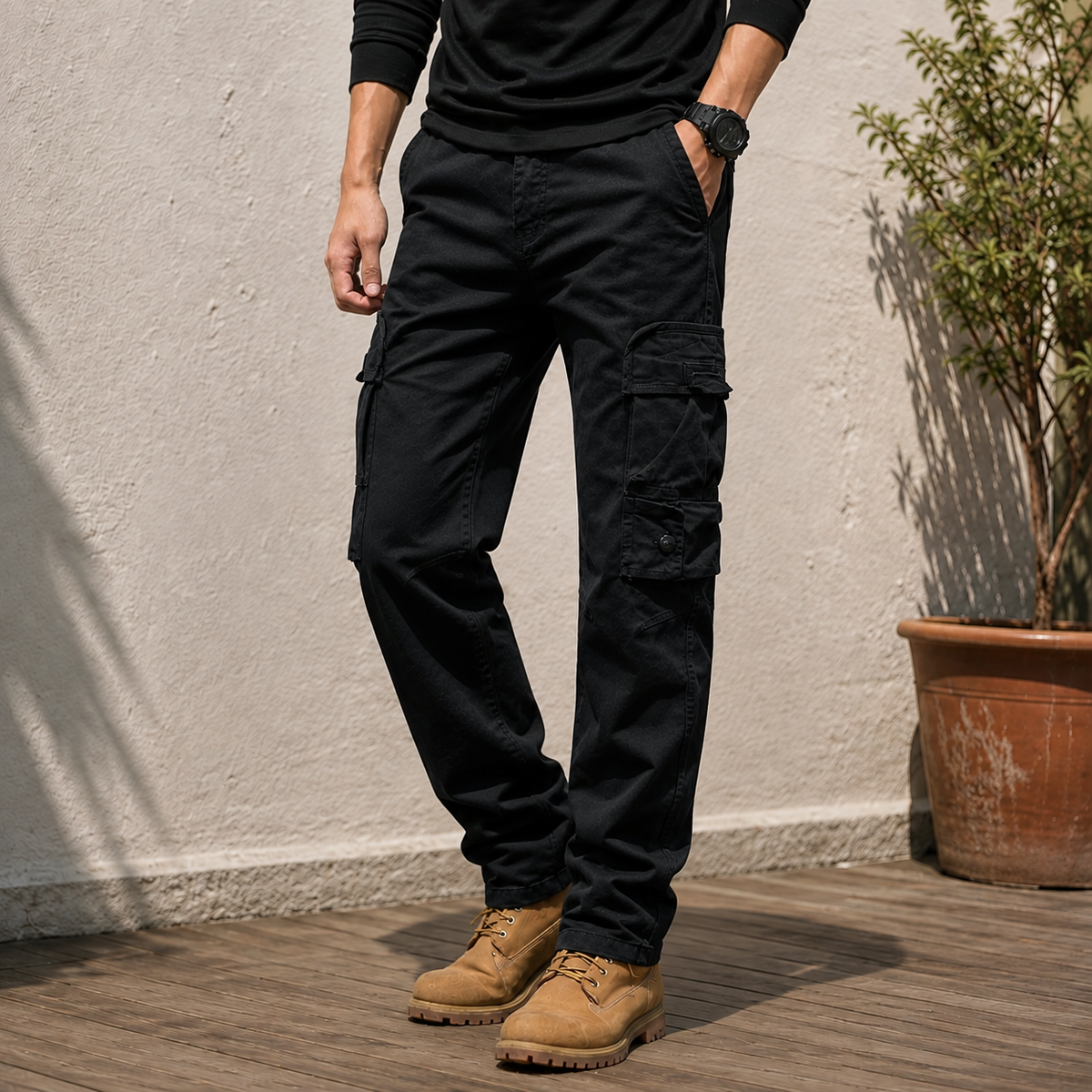 Herren Cargohose mit Taschen in lockerer Passform