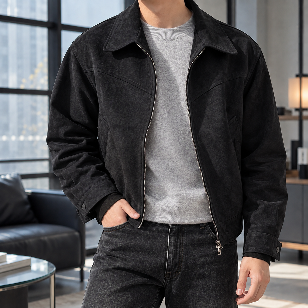 Herren Zip-Jacke kurz – Relaxed Fit, Freizeit