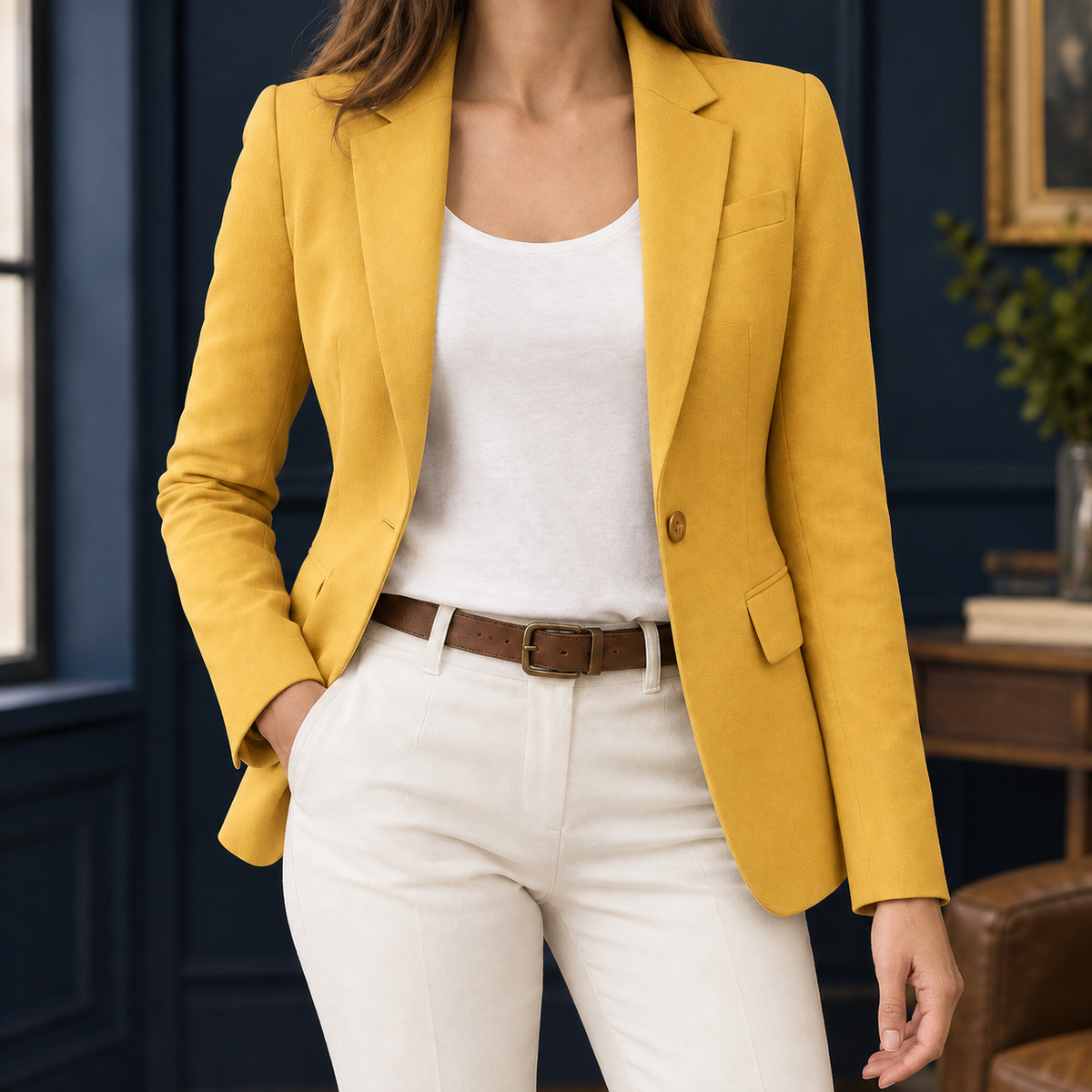 Damen Slim Fit Blazer Business Eleganter Ein-Knopf-Verschluss
