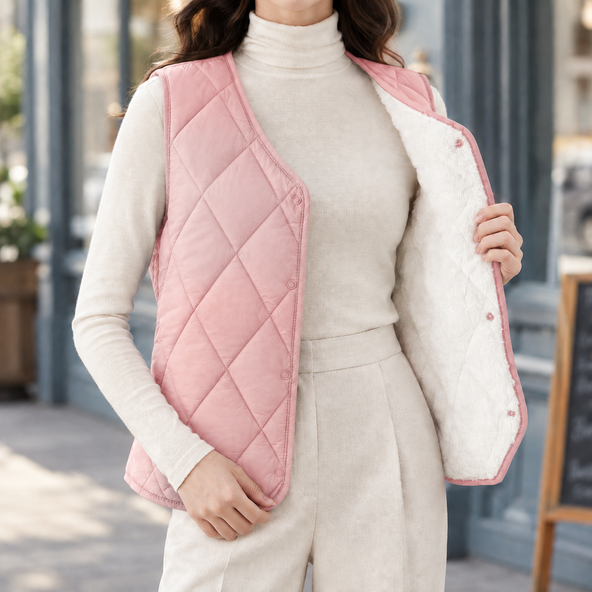 Damen gesteppte Weste Regular Fit Casual ohne Kragen