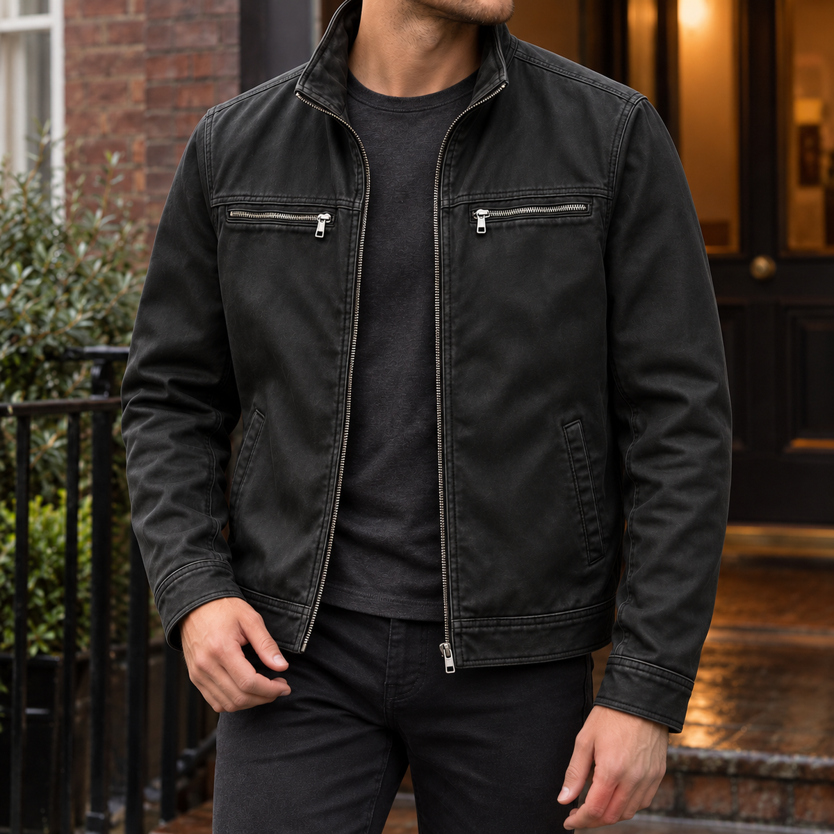 Damen Kunstlederjacke mit Taschen – Regular Fit