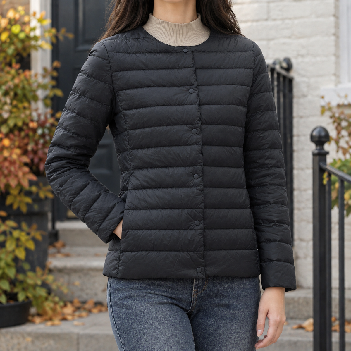 Damen Steppjacke mit rundem Ausschnitt