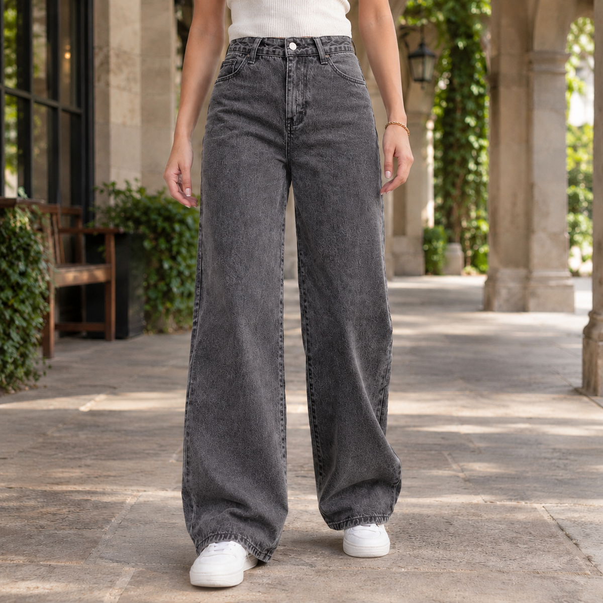 Damen Jeans in Waschoptik mit weitem Bein