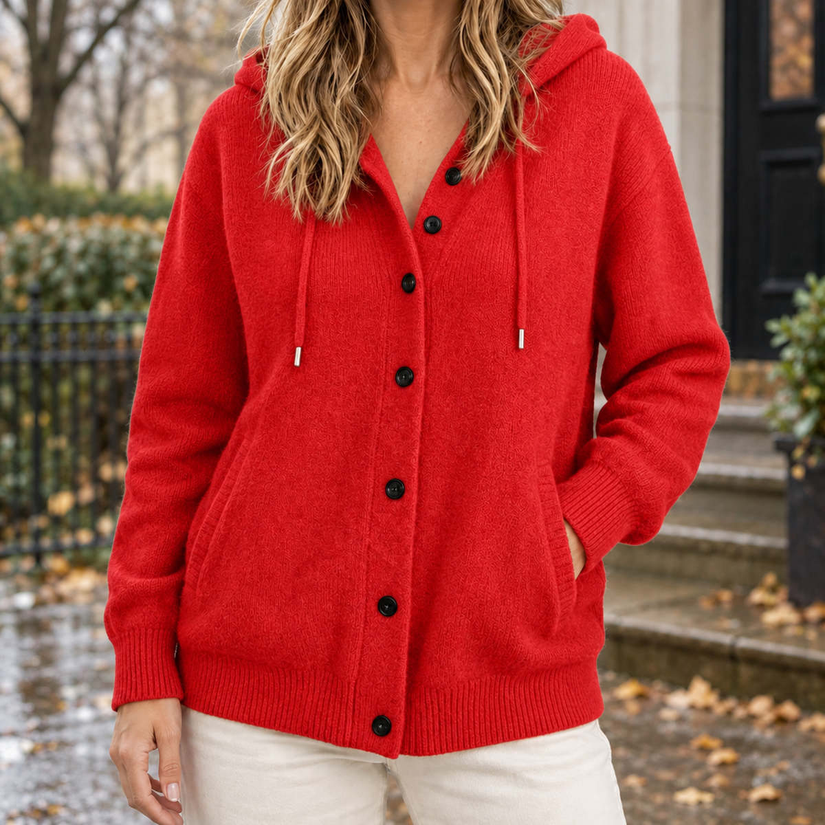 Damen Cardigan mit Kapuze & Knopfleiste – Relaxed Fit