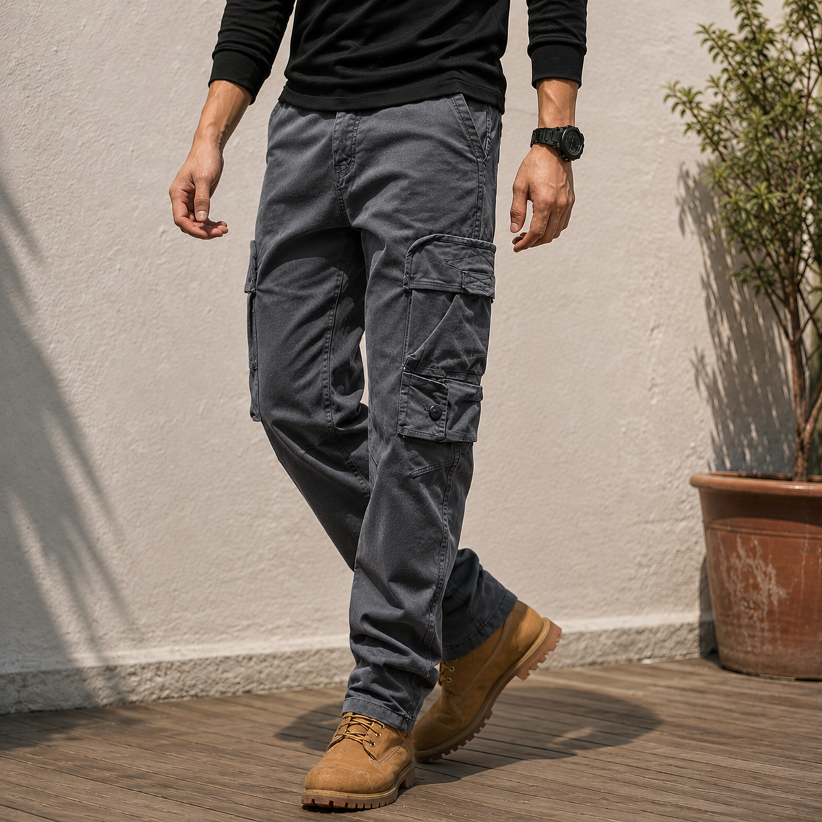 Herren Cargohose mit Taschen in lockerer Passform