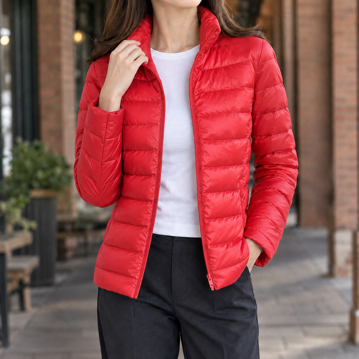 Damen Steppjacke mit Stehkragen und Quersteppung