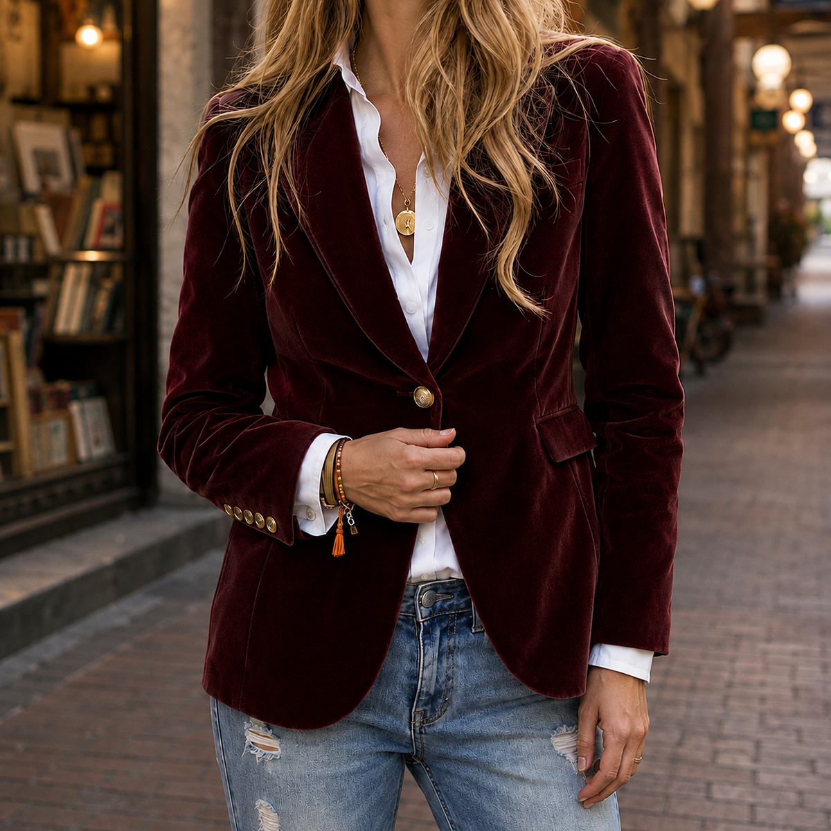 Damen Blazer mit Kerbkragen und Einknopfverschluss