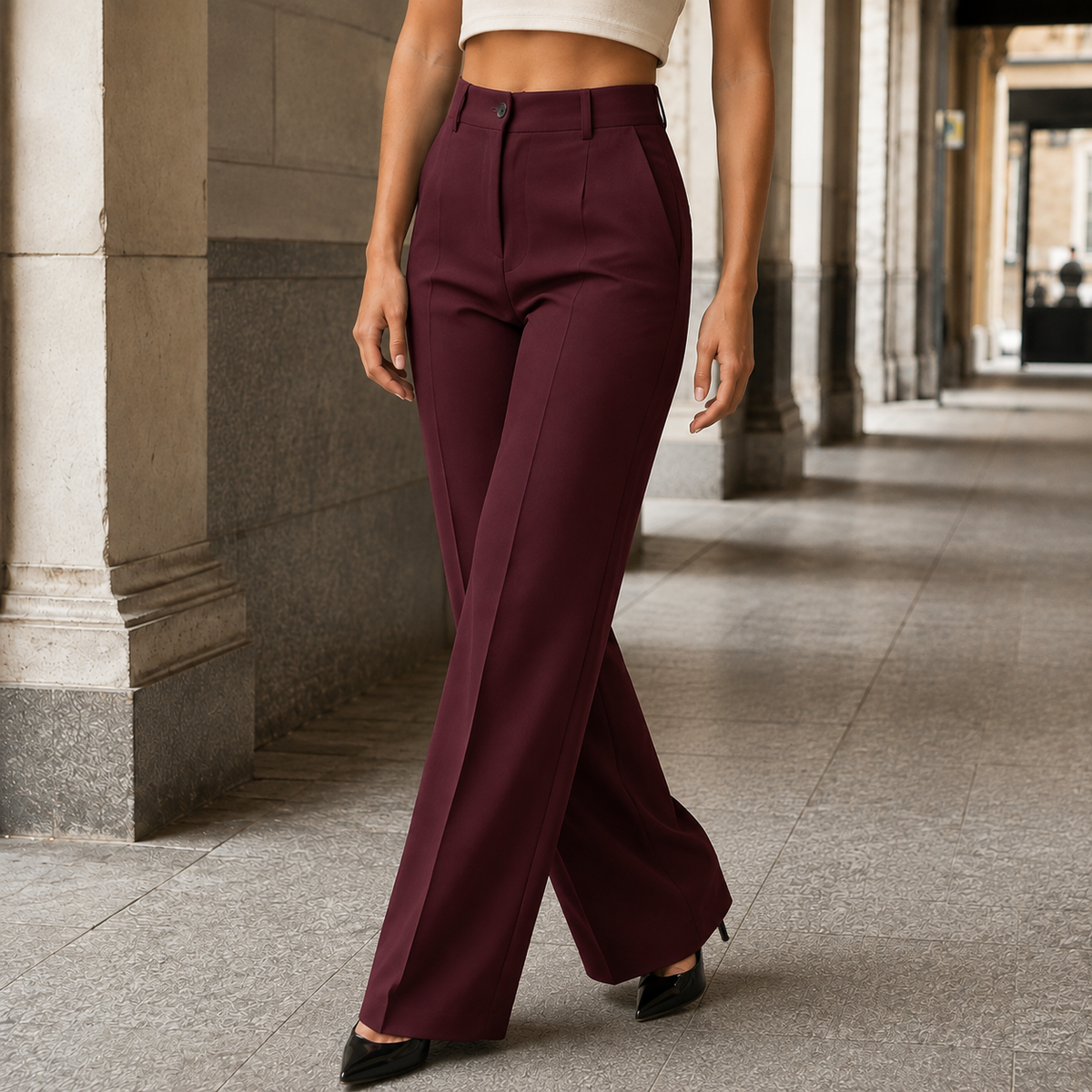 Damen Hose mit hoher Taille in weiter Passform
