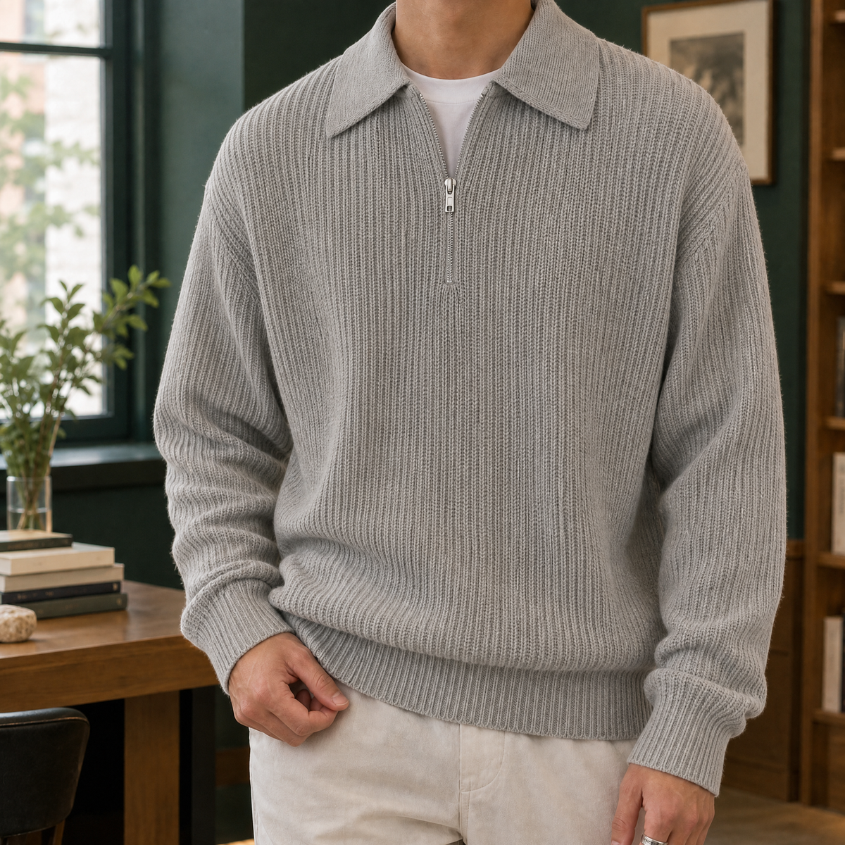 Herren Troyer Pullover mit Reißverschluss – Relaxed Fit