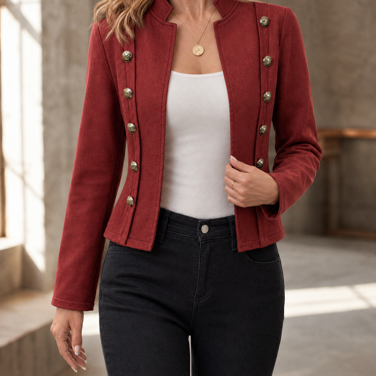 Damen Militärjacke mit Stehkragen – Slim Fit