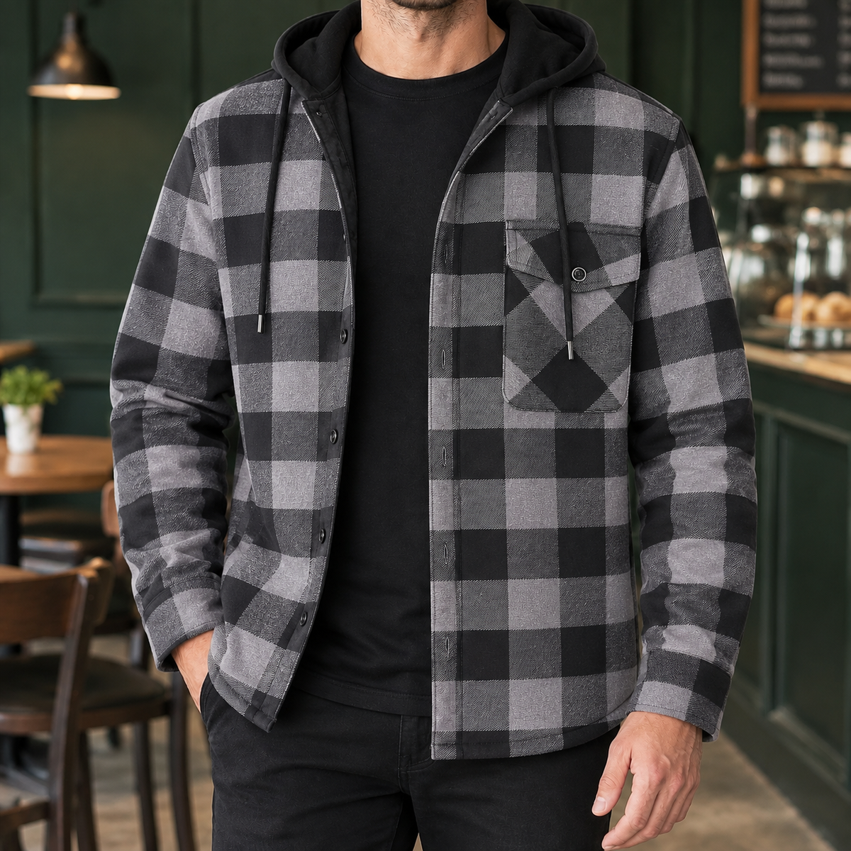 Herren Kapuzenjacke kariert – Regular Fit