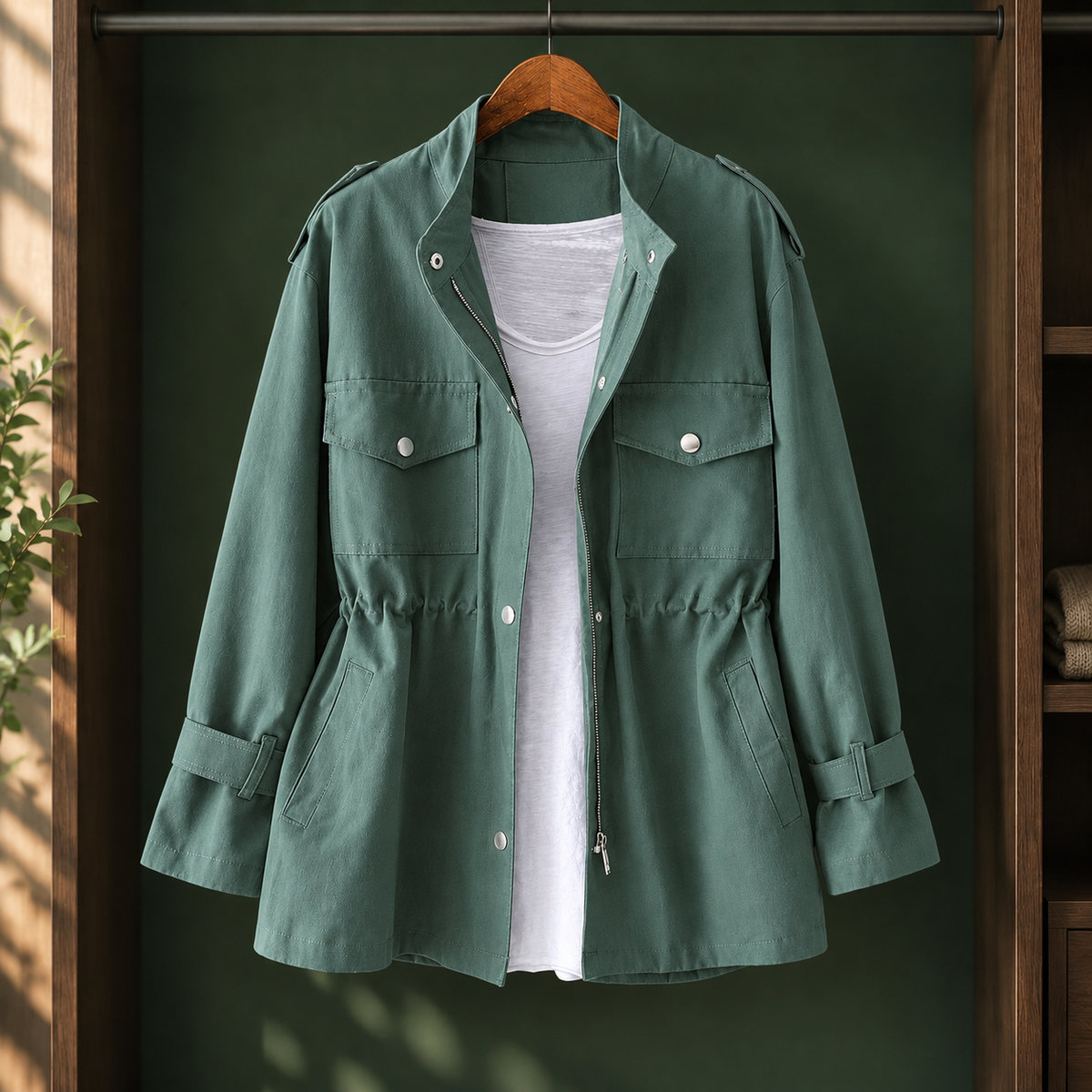 Damen Utility-Jacke Relaxed Fit Casual mit Kordelzugtaille