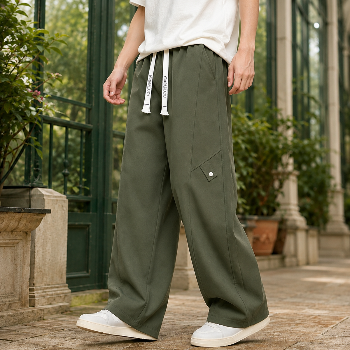 Herren Hose mit weitem Bein und Kontrast-Kordelzug