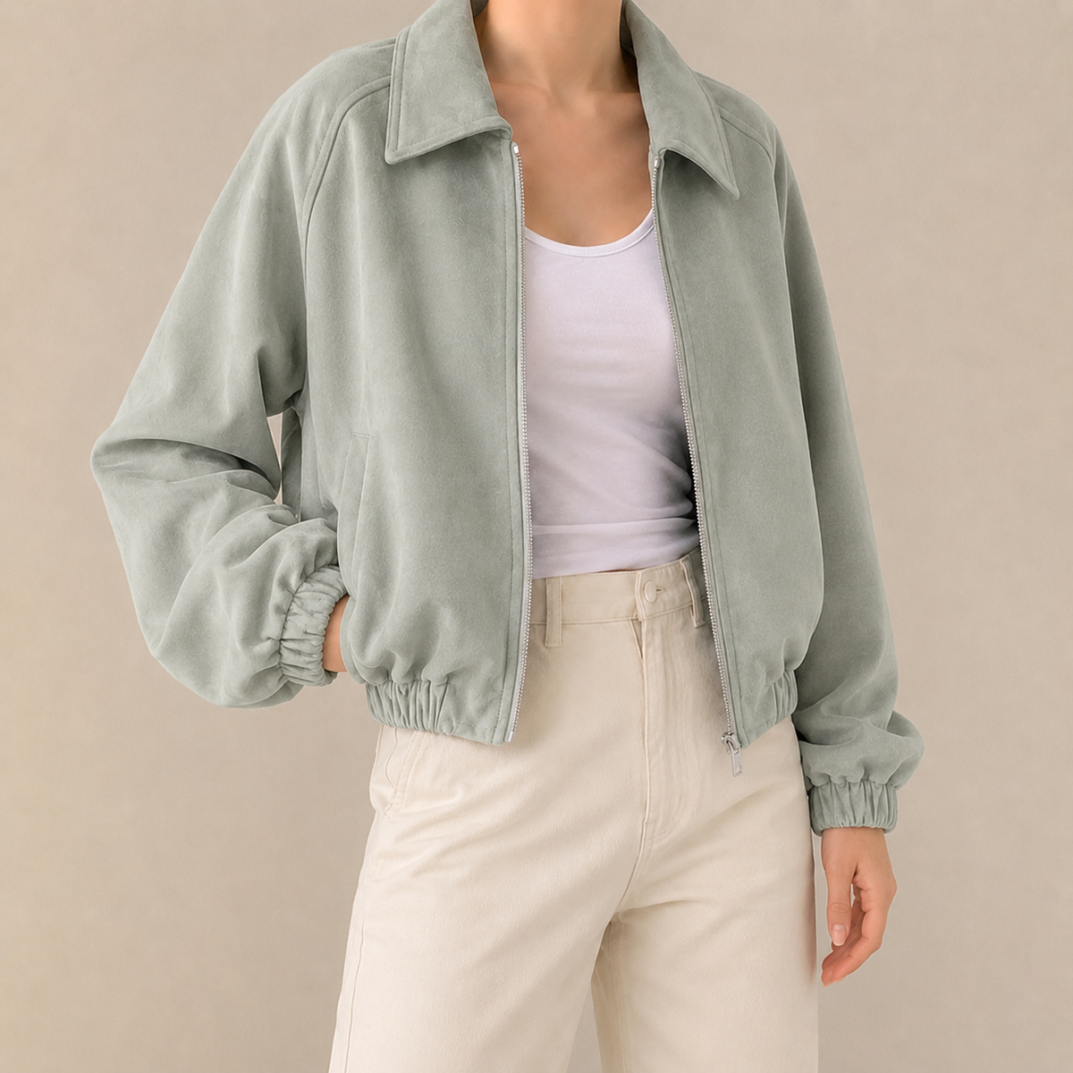 Damen Kunstwildlederjacke Oversize – Casual