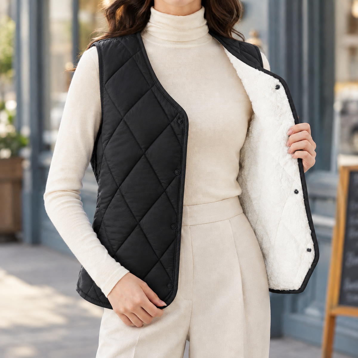 Damen gesteppte Weste Regular Fit Casual ohne Kragen