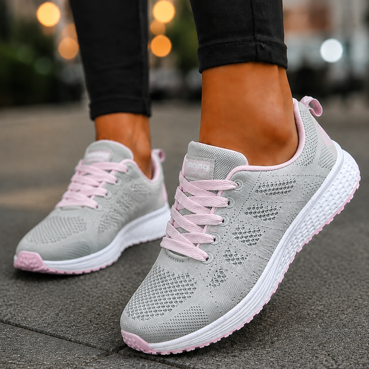 Damen Sneaker mit Strickoptik und Schnürung