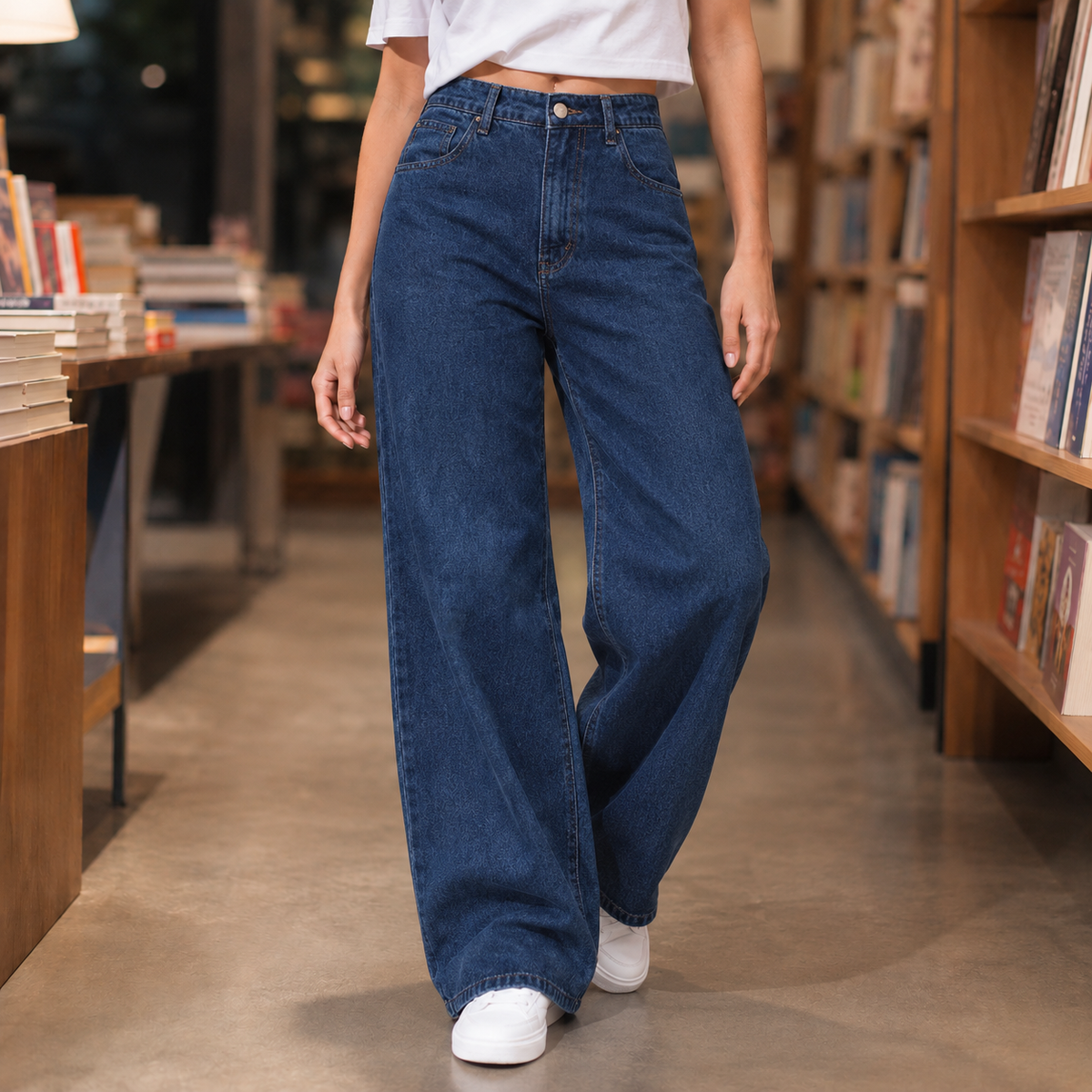 Damen Jeans mit hoher Taille und geräumigem Beinschnitt