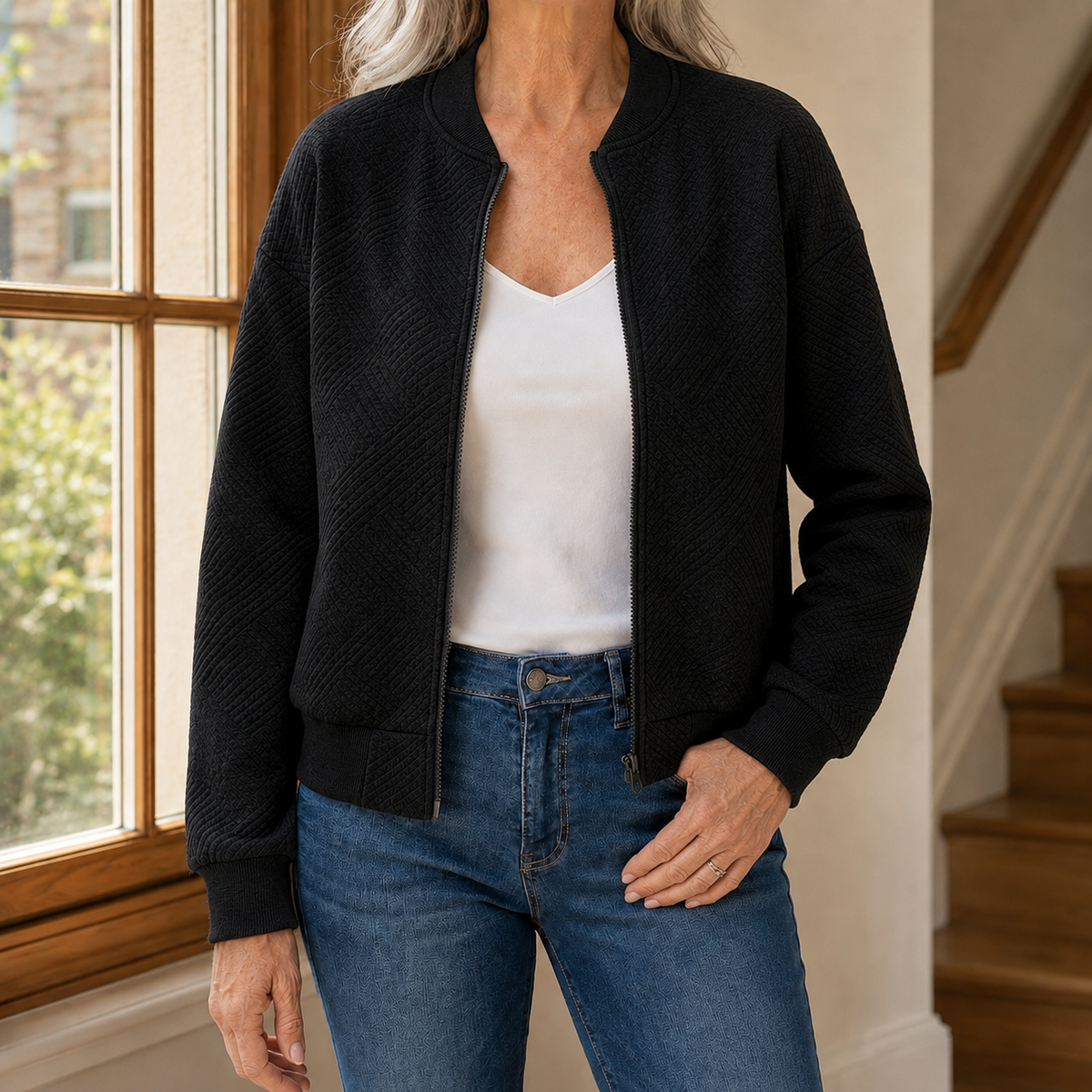 Damen Jacke strukturiert – Relaxed Fit, Casual