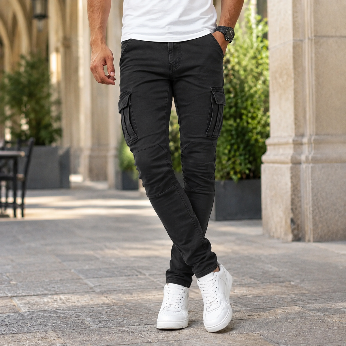Herren Cargo-Jeans mit schmaler Passform