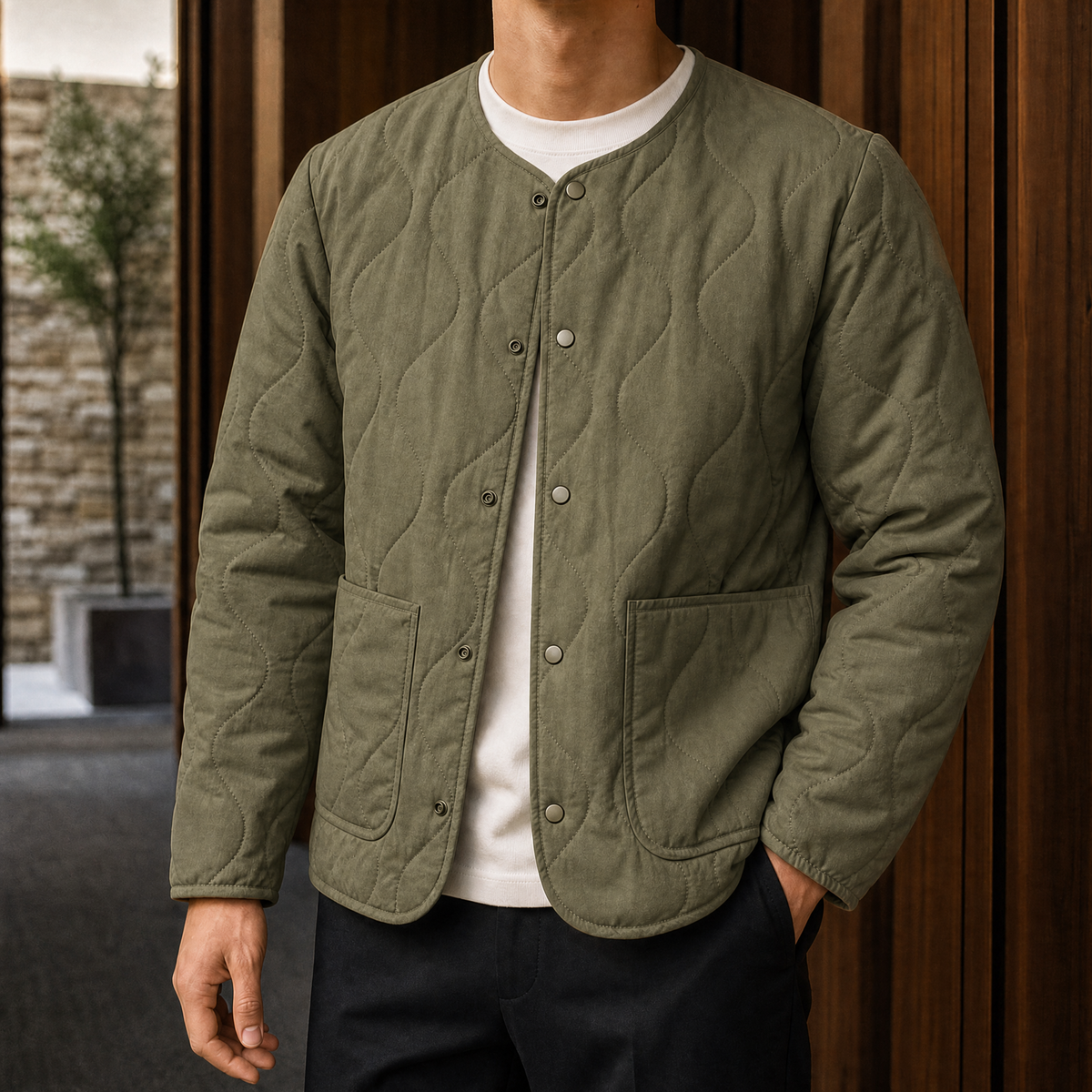 Herren Steppjacke ohne Kragen – Regular Fit