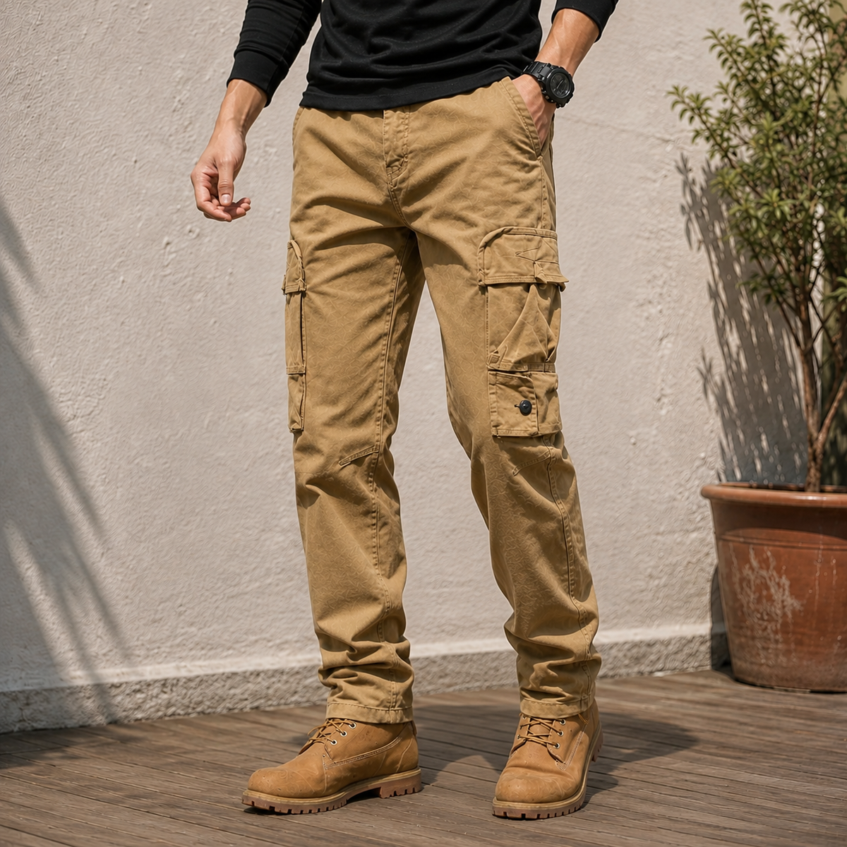 Herren Cargohose mit Taschen in lockerer Passform