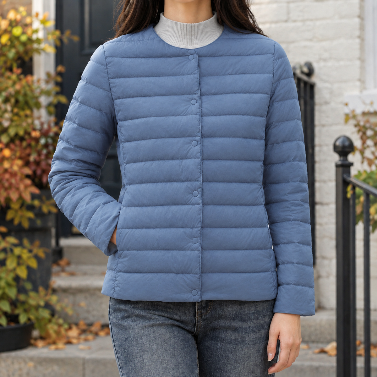 Damen Steppjacke mit rundem Ausschnitt