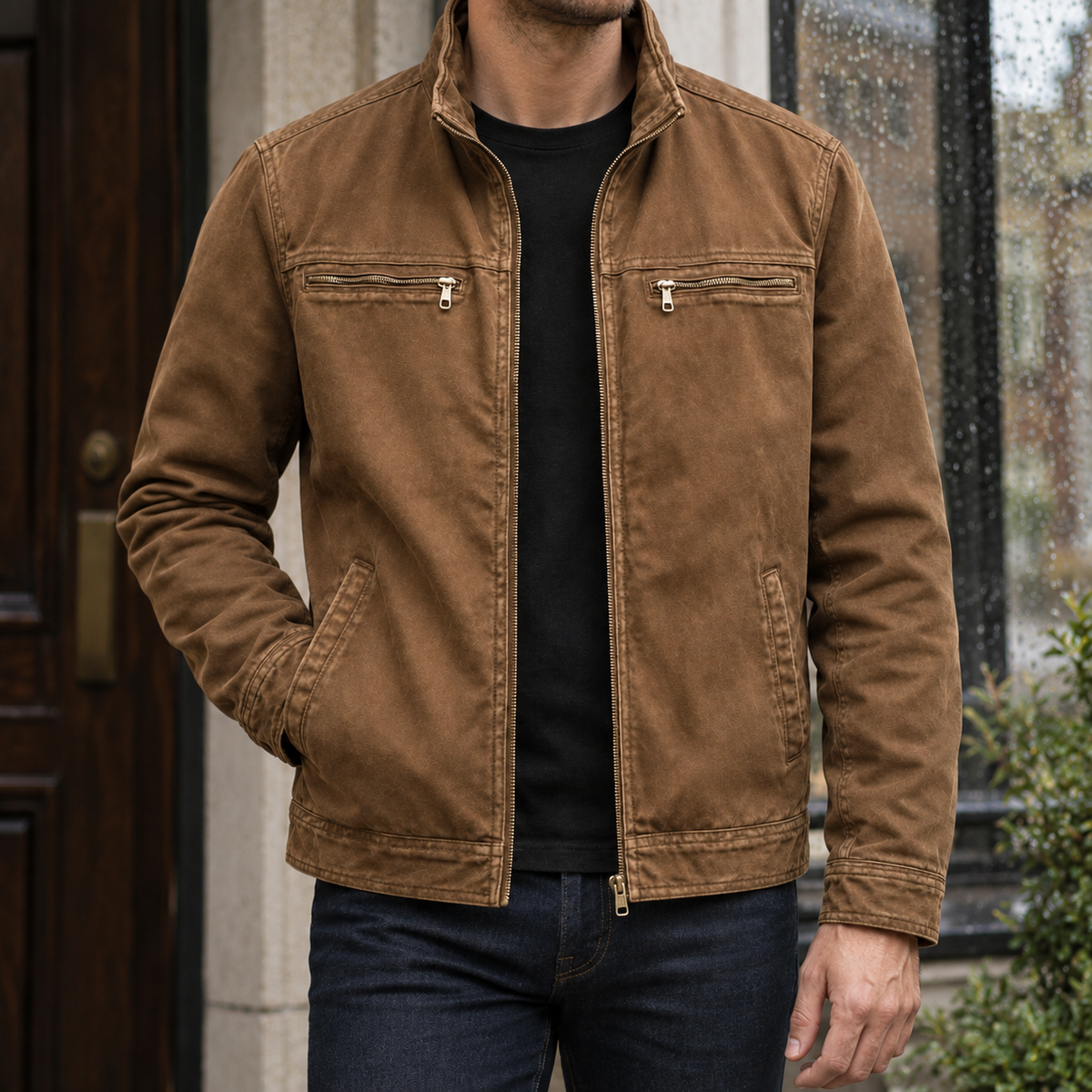 Herren Jacke mit Stehkragen & Reißverschluss – Relaxed Fit