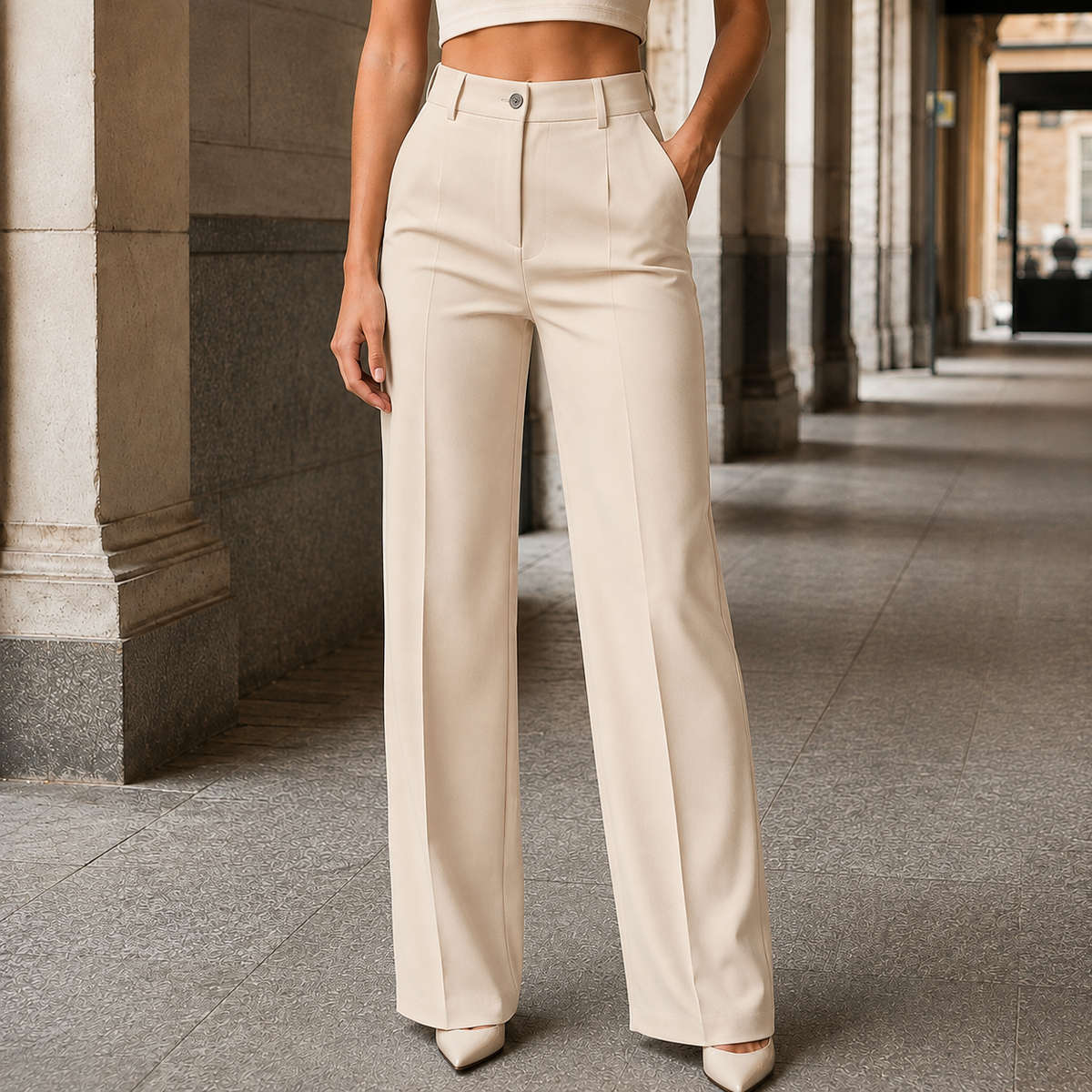 Damen Hose mit hoher Taille in weiter Passform