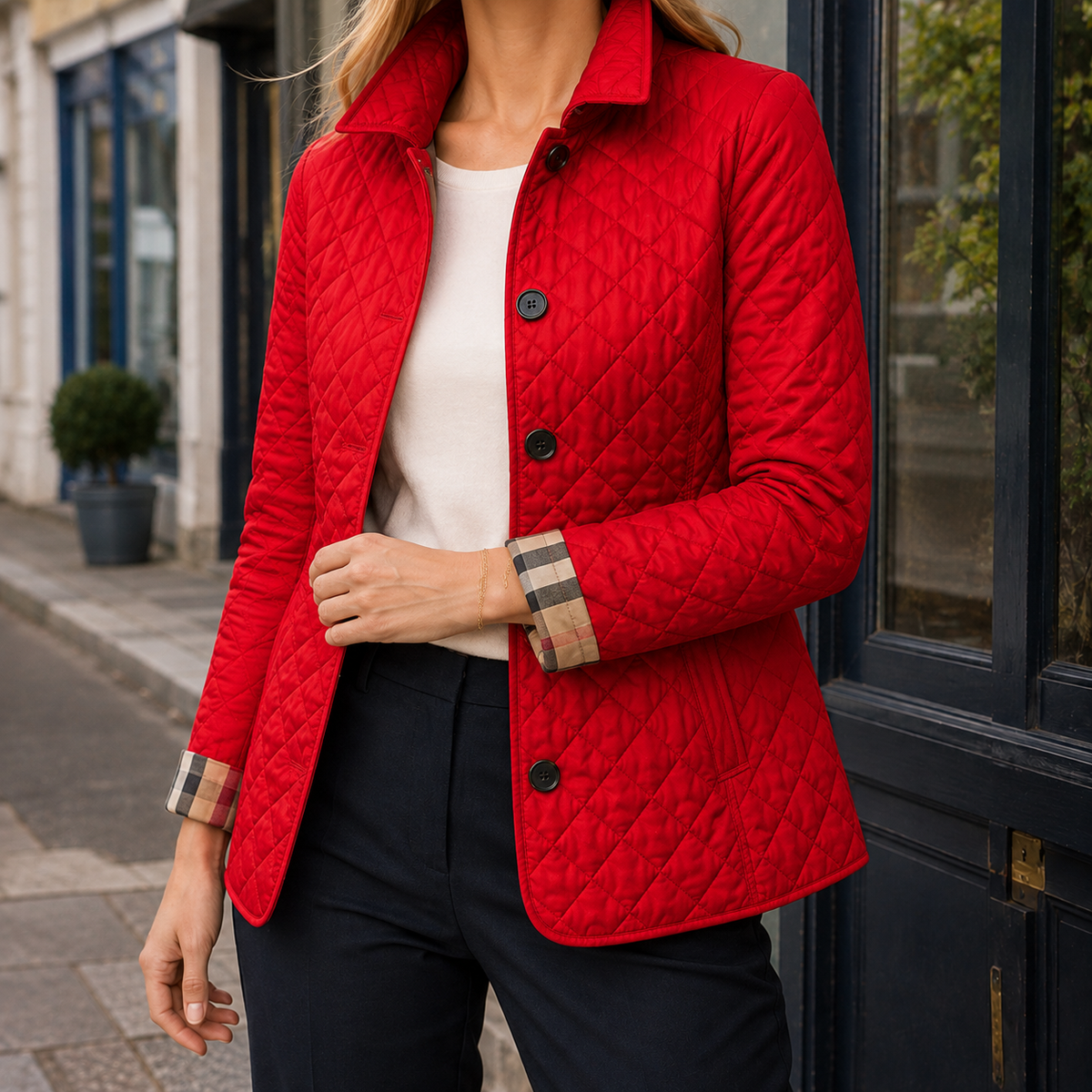 Damen Steppjacke mit karierten Bündchen – Regular Fit