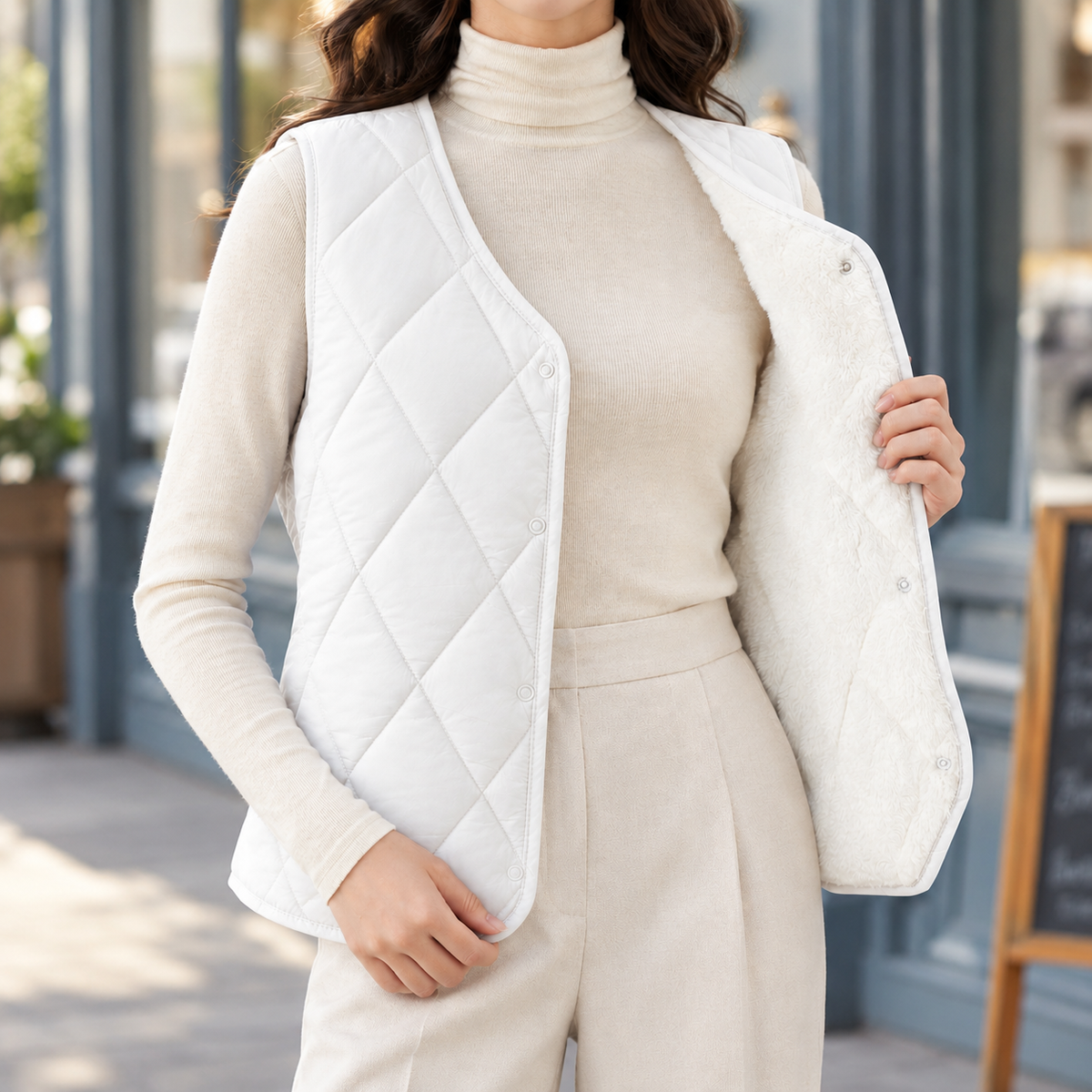 Damen gesteppte Weste Regular Fit Casual ohne Kragen