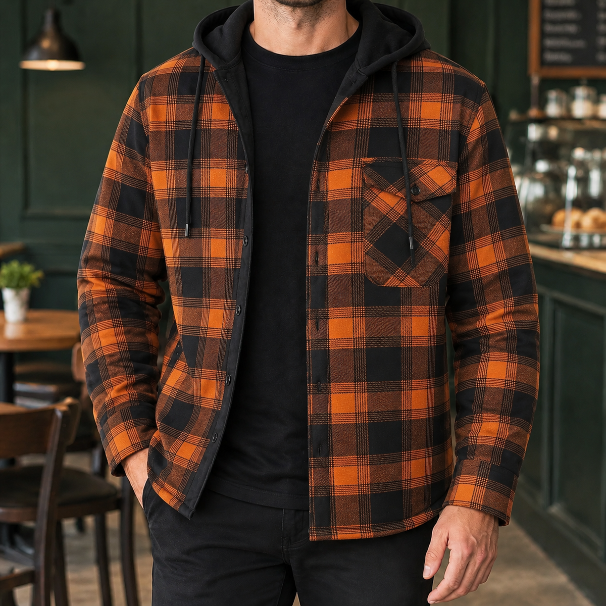 Herren Kapuzenjacke kariert – Regular Fit