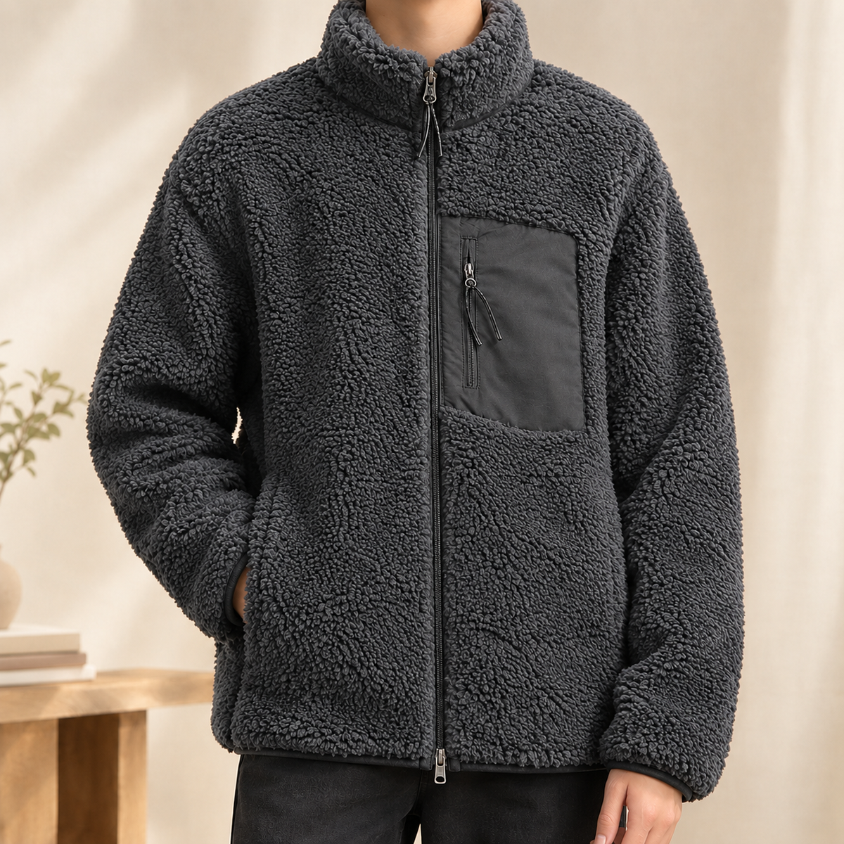 Herren Zip-Jacke strukturiert – Relaxed Fit