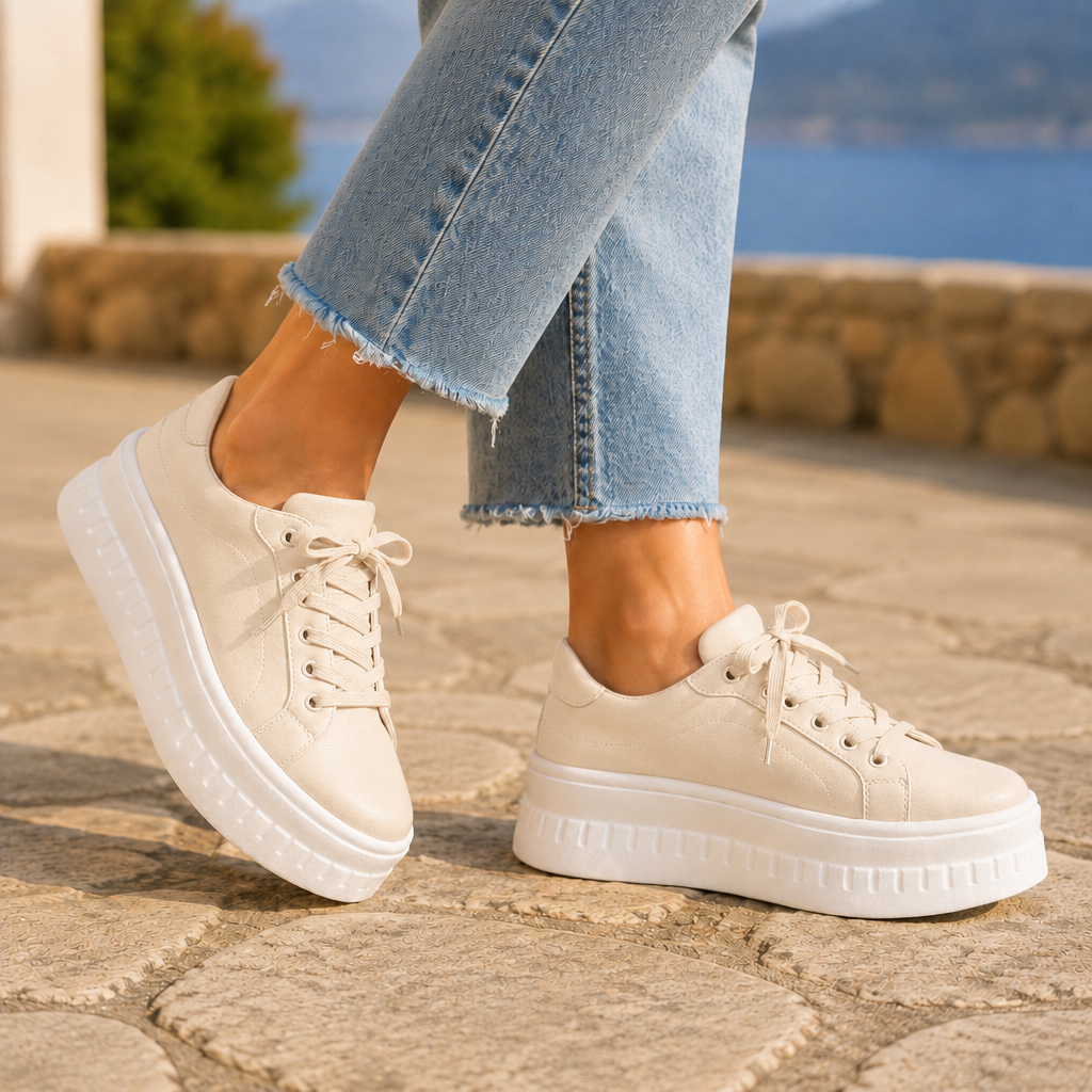 Damen Sneaker mit Plateausohle und Schnürung