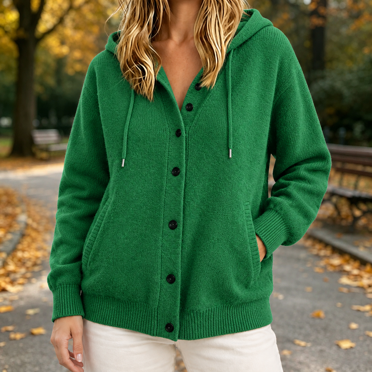 Damen Cardigan mit Kapuze & Knopfleiste – Relaxed Fit
