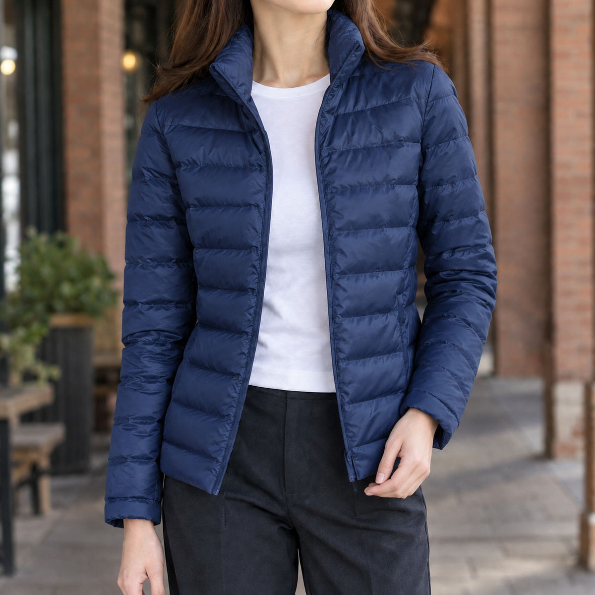 Damen Steppjacke mit Stehkragen und Quersteppung