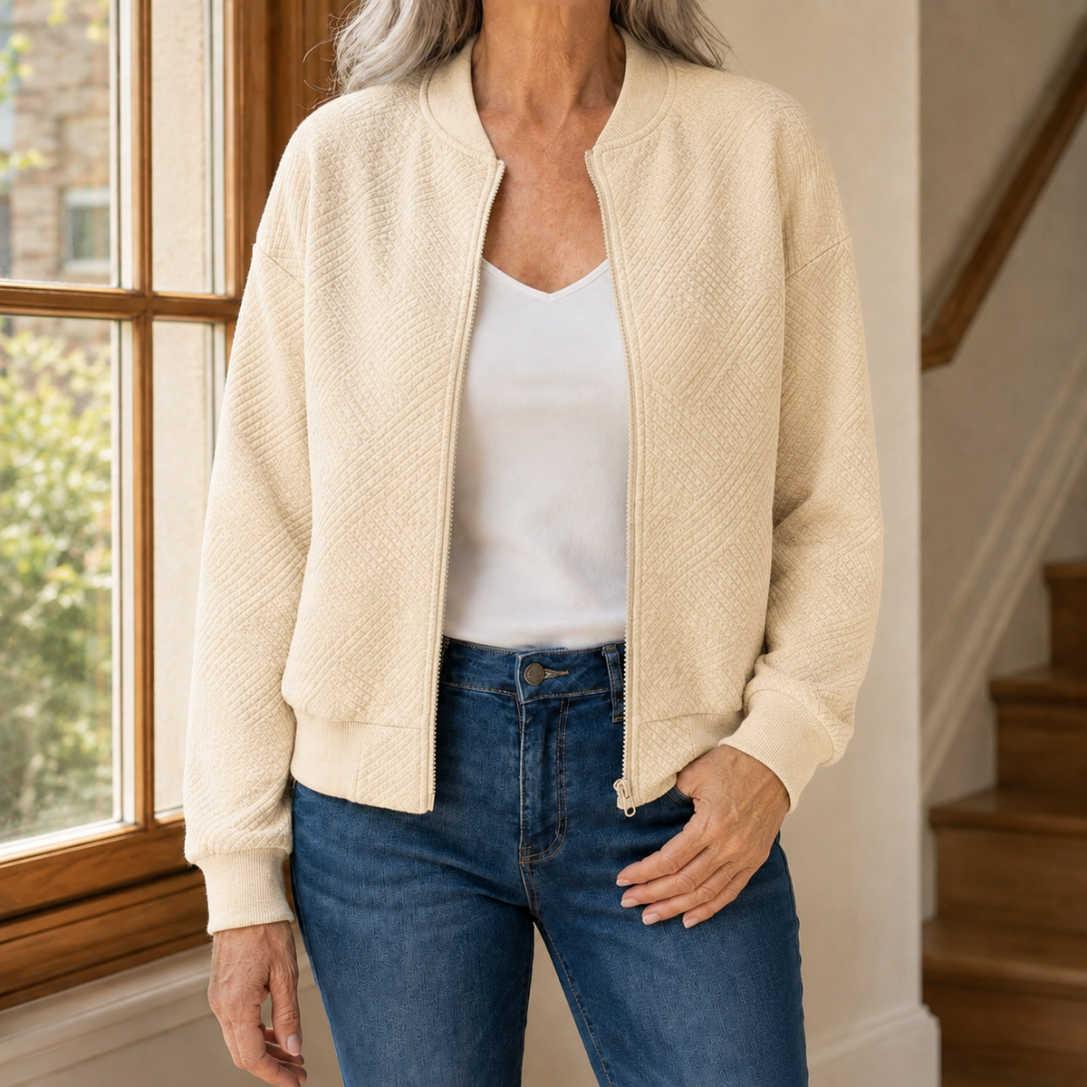Damen Jacke strukturiert – Relaxed Fit, Casual
