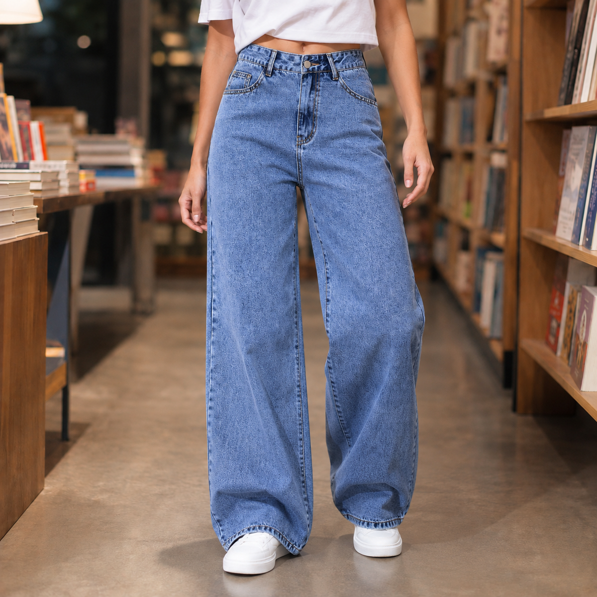 Damen Jeans mit hoher Taille und geräumigem Beinschnitt