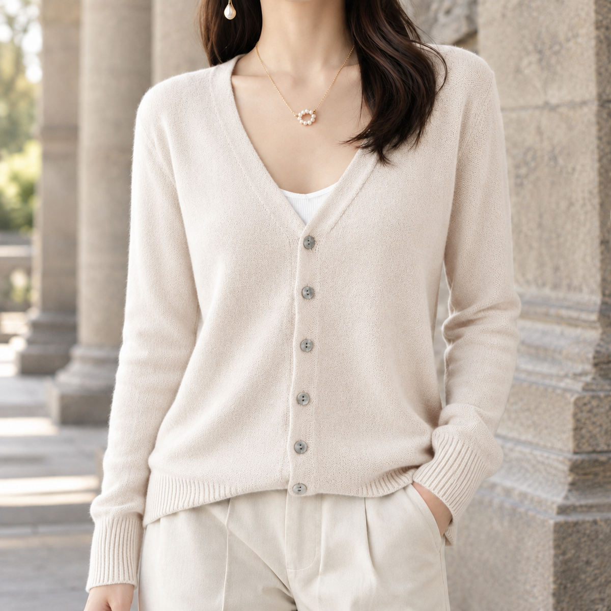 Damen Cardigan V-Ausschnitt Relaxed Fit Freizeit