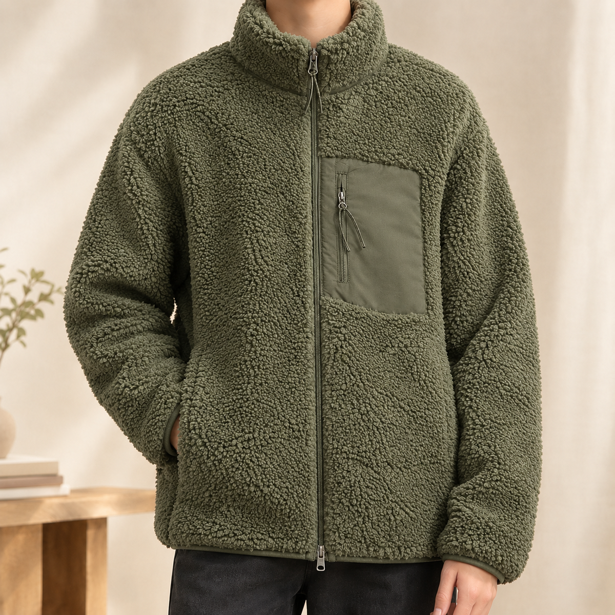 Herren Zip-Jacke strukturiert – Relaxed Fit