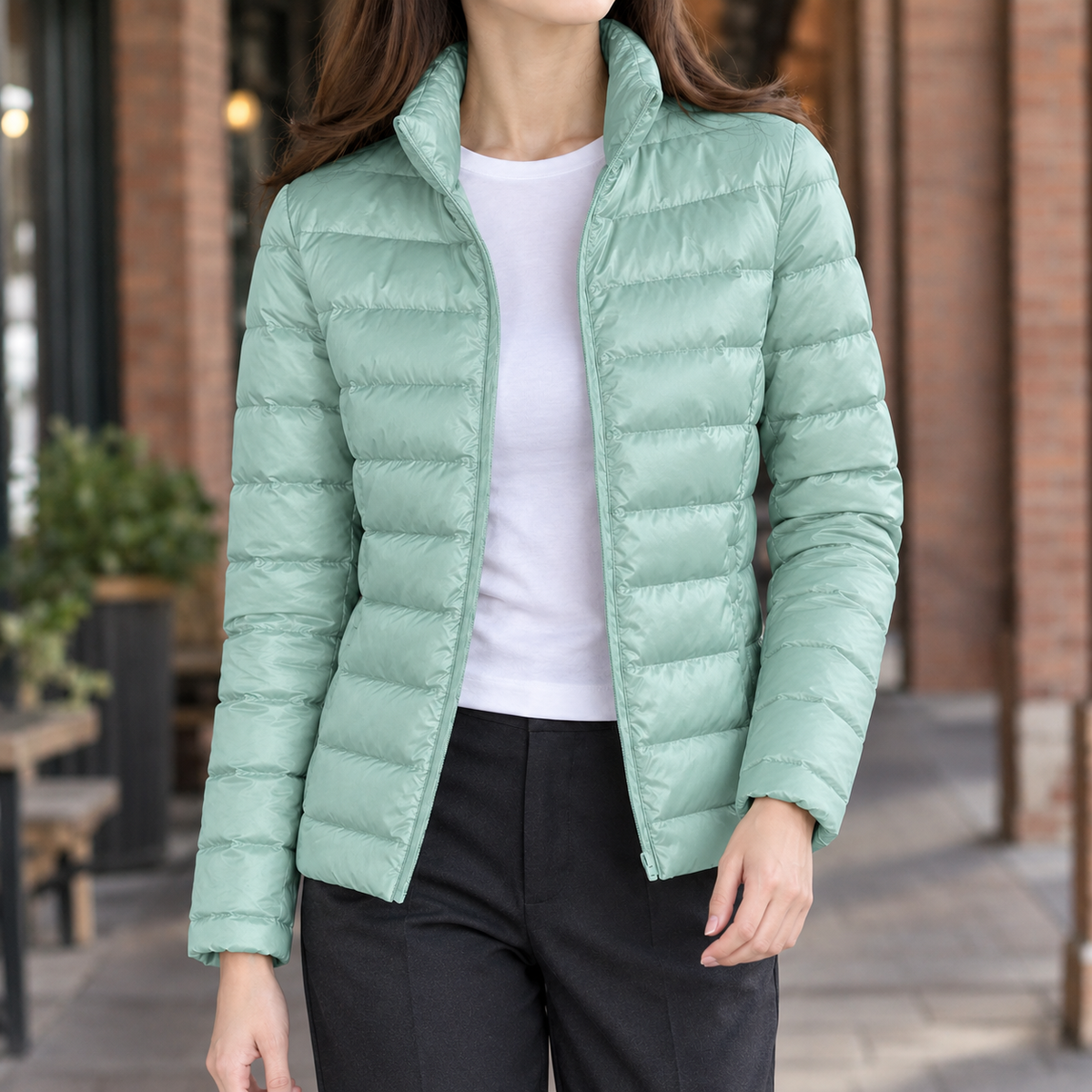 Damen Steppjacke mit Stehkragen und Quersteppung