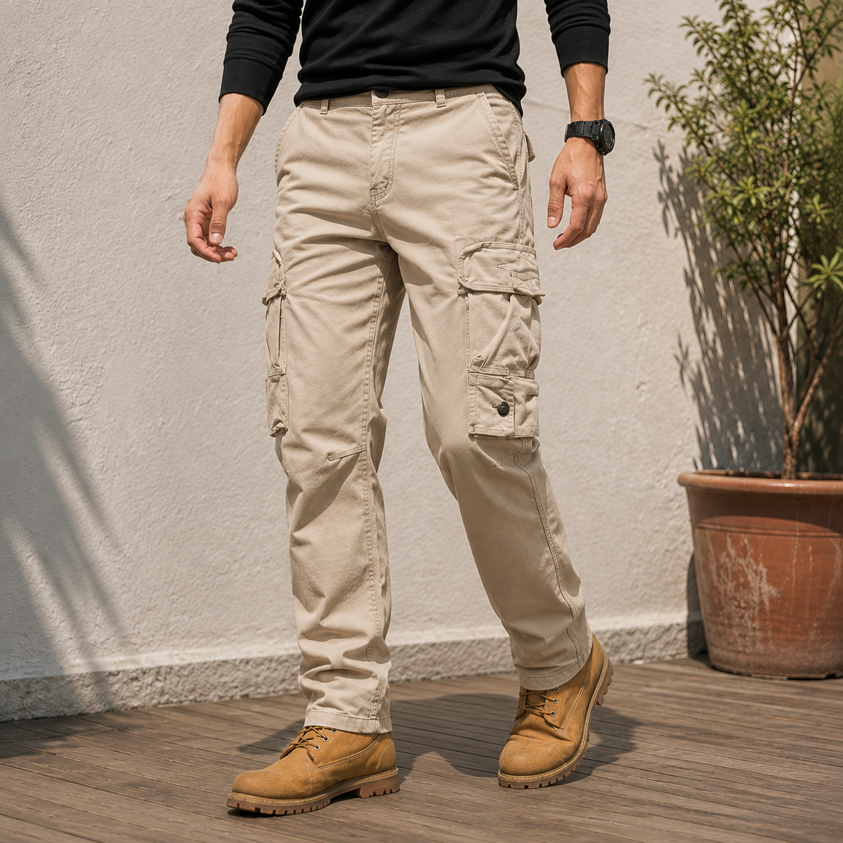 Herren Cargohose mit Taschen in lockerer Passform