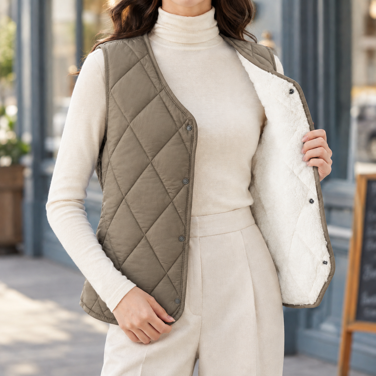 Damen gesteppte Weste Regular Fit Casual ohne Kragen