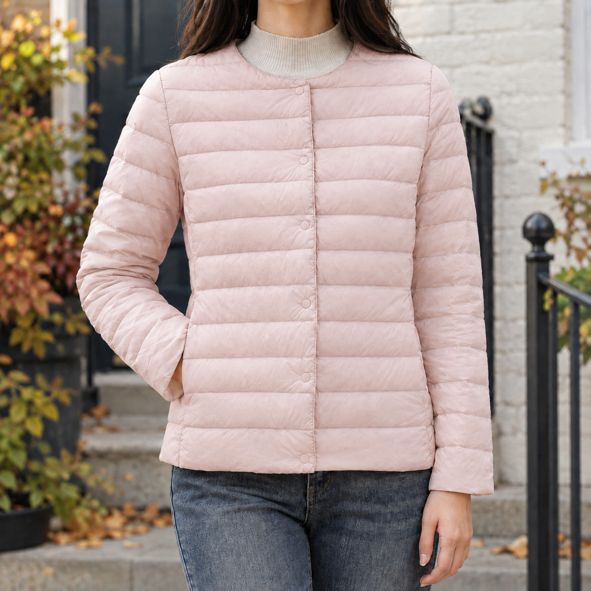 Damen Steppjacke mit rundem Ausschnitt