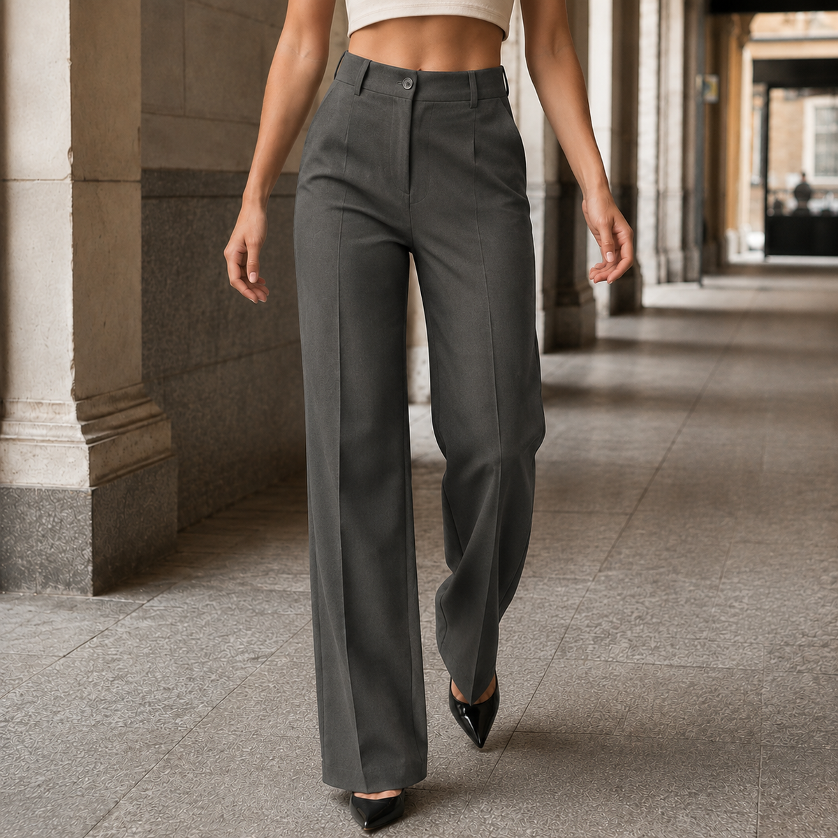 Damen Hose mit hoher Taille in weiter Passform