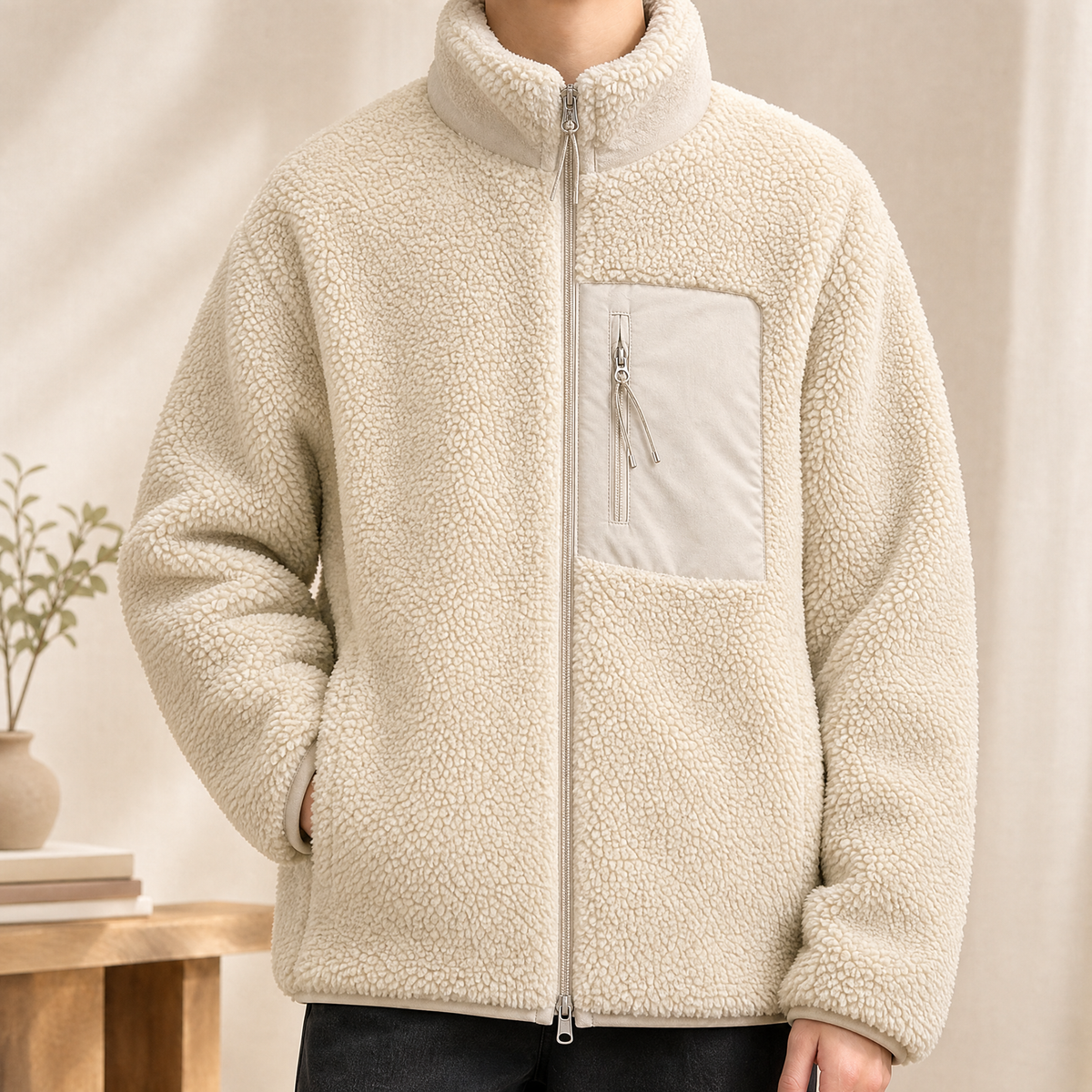 Herren Zip-Jacke strukturiert – Relaxed Fit