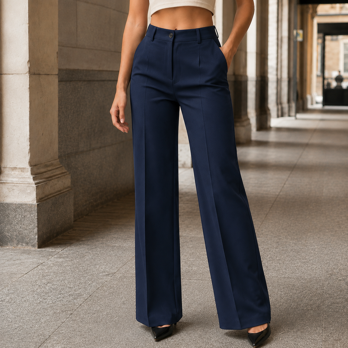 Damen Hose mit hoher Taille in weiter Passform