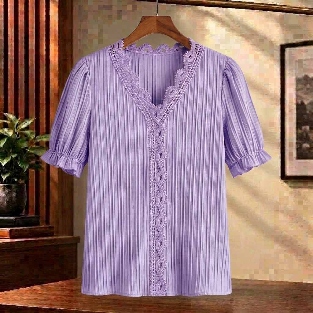 Damen Bluse Regular Fit Casual V-Ausschnitt Elegant
