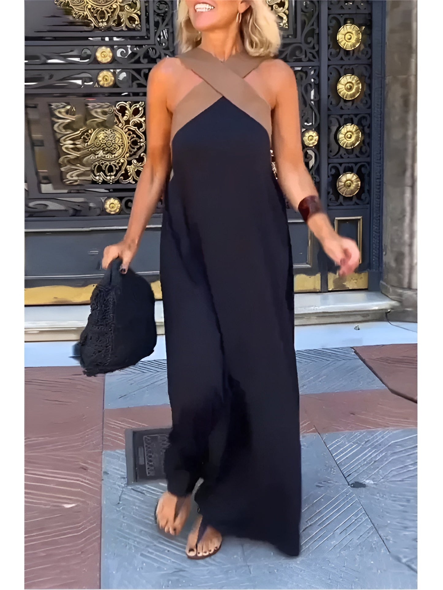 Maxikleid Damen Fließend Criss-Cross Sommer Freizeit